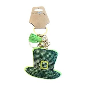 Emerald Rhinestone Top Hat Keychain